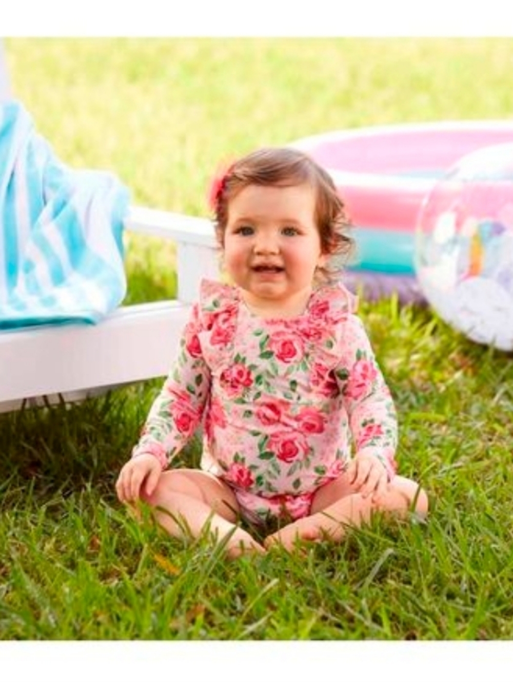 MudPie Floral Long-Sleeve Baby Swimsuit